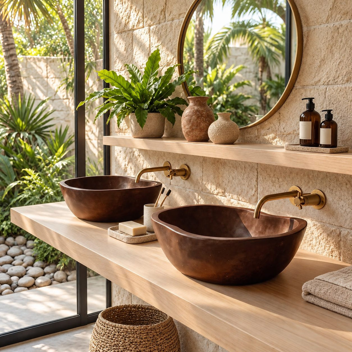 Smooth Oval Wooden Vessel Sink with Thin Rounded Rim, Solid Wood Countertop Bathroom Basin Bowl