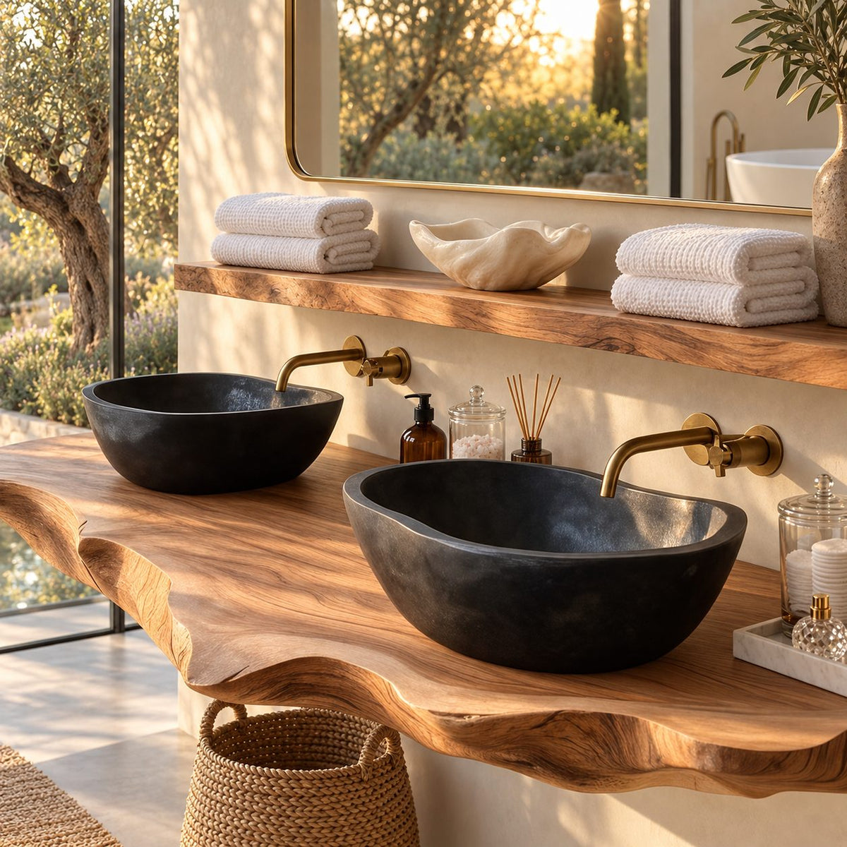 Smooth Oval Wooden Vessel Sink with Thin Rounded Rim, Solid Wood Countertop Bathroom Basin Bowl
