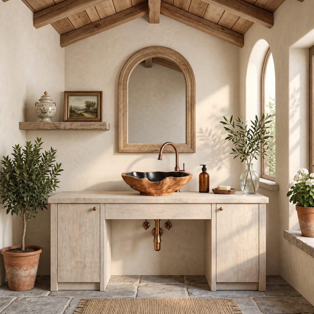 Chunky Freeform Wooden Vessel Sink with Undulating Rim and Sealed Interior, Burl Solid Wood Bowl
