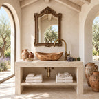 Boat Shaped Wooden Vessel Sink with Flared Pointed Ends, Smooth Solid Wood Countertop Bathroom Basin