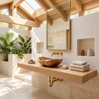 Boat Shaped Wooden Vessel Sink with Flared Pointed Ends, Smooth Solid Wood Countertop Bathroom Basin