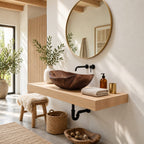 Boat Shaped Wooden Vessel Sink with Flared Pointed Ends, Smooth Solid Wood Countertop Bathroom Basin
