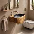 Faceted Wall Mounted Wooden Sink, Solid Wood Wall-Hung Bathroom Basin Block 20-39 Inch for Powder Rooms