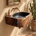 Faceted Wall Mounted Wooden Sink, Solid Wood Wall-Hung Bathroom Basin Block 20-39 Inch for Powder Rooms