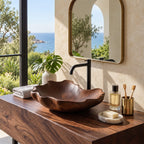 Scalloped Petal Rim Wooden Vessel Sink, Smooth Flower Shaped Solid Wood Bathroom Basin Bowl