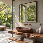 Log Style Wooden Vessel Sink, Thick Oval Basin with Hand Hewn Exterior, Solid Wood Bathroom Bowl