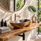 Burl Knot Wooden Vessel Sink, Rounded Freeform Basin with Sealed Interior, Solid Wood Bathroom Bowl