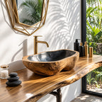 Burl Knot Wooden Vessel Sink, Rounded Freeform Basin with Sealed Interior, Solid Wood Bathroom Bowl