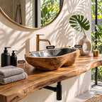 Burl Knot Wooden Vessel Sink, Rounded Freeform Basin with Sealed Interior, Solid Wood Bathroom Bowl