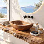 Classic Oval Wooden Vessel Sink, Satin Smooth Solid Wood Bathroom Basin with Gently Raised Ends