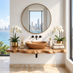 Classic Oval Wooden Vessel Sink, Satin Smooth Solid Wood Bathroom Basin with Gently Raised Ends