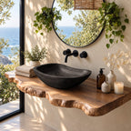 Classic Oval Wooden Vessel Sink, Satin Smooth Solid Wood Bathroom Basin with Gently Raised Ends