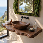 Classic Oval Wooden Vessel Sink, Satin Smooth Solid Wood Bathroom Basin with Gently Raised Ends