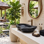 Thick Rim Oval Wooden Vessel Sink with Burl Exterior and Sealed Interior, Heavy Solid Wood Basin