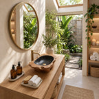 Root Sculpted Wooden Vessel Sink with Raw Flared Ends and Sealed Interior, Solid Wood Bathroom Basin