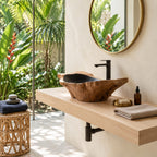 Root Sculpted Wooden Vessel Sink with Raw Flared Ends and Sealed Interior, Solid Wood Bathroom Basin
