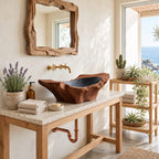 Root Sculpted Wooden Vessel Sink with Raw Flared Ends and Sealed Interior, Solid Wood Bathroom Basin