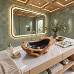 Openwork Driftwood Style Wooden Vessel Sink with Pierced Sides and Sealed Interior, Solid Wood Bowl