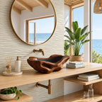 Openwork Driftwood Style Wooden Vessel Sink with Pierced Sides and Sealed Interior, Solid Wood Bowl