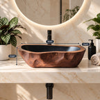 Chiseled Oblong Wooden Vessel Sink with Dimpled Carved Exterior and Sealed Interior, Solid Wood Basin