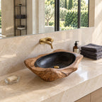 Gnarled Driftwood Style Wooden Vessel Sink, Thick Freeform Carved Basin with Sealed Interior