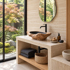 Gnarled Driftwood Style Wooden Vessel Sink, Thick Freeform Carved Basin with Sealed Interior