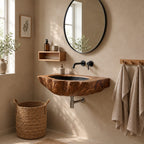Bark Edge Wall Mounted Wooden Sink, Hollowed Solid Wood Wall-Hung Bathroom Basin 22-36 Inch