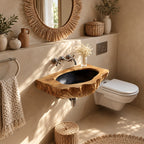Bark Edge Wall Mounted Wooden Sink, Hollowed Solid Wood Wall-Hung Bathroom Basin 22-36 Inch