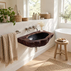 Bark Edge Wall Mounted Wooden Sink, Hollowed Solid Wood Wall-Hung Bathroom Basin 22-36 Inch