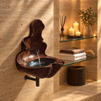 Sculptural Wall Fountain Wooden Sink with Tall Flame Backsplash, Wall-Hung Solid Wood Basin 20-32 Inch