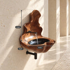 Sculptural Wall Fountain Wooden Sink with Tall Flame Backsplash, Wall-Hung Solid Wood Basin 20-32 Inch