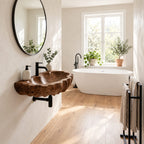 Coral Textured Wall Mounted Wooden Sink, Wide Shallow Solid Wood Wall-Hung Basin 24-36 Inch