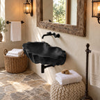 Coral Textured Wall Mounted Wooden Sink, Wide Shallow Solid Wood Wall-Hung Basin 24-36 Inch