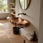 Coral Textured Wall Mounted Wooden Sink, Wide Shallow Solid Wood Wall-Hung Basin 24-36 Inch