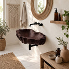 Coral Textured Wall Mounted Wooden Sink, Wide Shallow Solid Wood Wall-Hung Basin 24-36 Inch