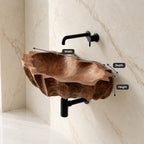 Coral Textured Wall Mounted Wooden Sink, Wide Shallow Solid Wood Wall-Hung Basin 24-36 Inch