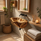 Root Burl Wall Mounted Wooden Sink, Deep Rugged Solid Wood Wall-Hung Bathroom Basin 20-39 Inch
