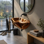 Root Burl Wall Mounted Wooden Sink, Deep Rugged Solid Wood Wall-Hung Bathroom Basin 20-39 Inch