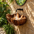 Clamshell Wall Mounted Wooden Sink, Flared Deep Carved Solid Wood Wall-Hung Basin 18-37 Inch