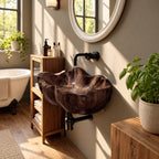 Clamshell Wall Mounted Wooden Sink, Flared Deep Carved Solid Wood Wall-Hung Basin 18-37 Inch