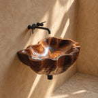 Star Rim Wall Mounted Wooden Sink, Pointed Wavy Edge Burl Solid Wood Wall-Hung Basin 20-39 Inch
