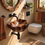 Star Rim Wall Mounted Wooden Sink, Pointed Wavy Edge Burl Solid Wood Wall-Hung Basin 20-39 Inch