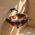 Star Rim Wall Mounted Wooden Sink, Pointed Wavy Edge Burl Solid Wood Wall-Hung Basin 20-39 Inch