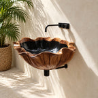 Lotus Petal Wall Mounted Wooden Sink with Ribbed Flared Rim and Sealed Interior, Solid Wood Basin 18-37 Inch