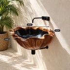 Lotus Petal Wall Mounted Wooden Sink with Ribbed Flared Rim and Sealed Interior, Solid Wood Basin 18-37 Inch
