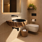Spiral Fluted Wall Mounted Wooden Sink with Sealed Interior, Twisted Carved Solid Wood Basin 18-37 Inch