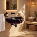 Spiral Fluted Wall Mounted Wooden Sink with Sealed Interior, Twisted Carved Solid Wood Basin 18-37 Inch