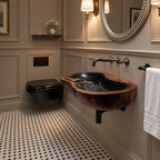 Pebble Round Wall Mounted Wooden Sink, Soft Lobed Solid Wood Wall-Hung Basin 24-36 Inch