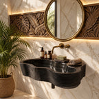Amoeba Outline Wall Mounted Wooden Sink, Wavy Trough Solid Wood Wall-Hung Basin 24-36 Inch