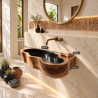 Amoeba Outline Wall Mounted Wooden Sink, Wavy Trough Solid Wood Wall-Hung Basin 24-36 Inch